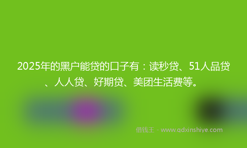 2025年的黑户能贷的口子有：读秒贷、51人品贷、人人贷、好期贷、美团生活费等。