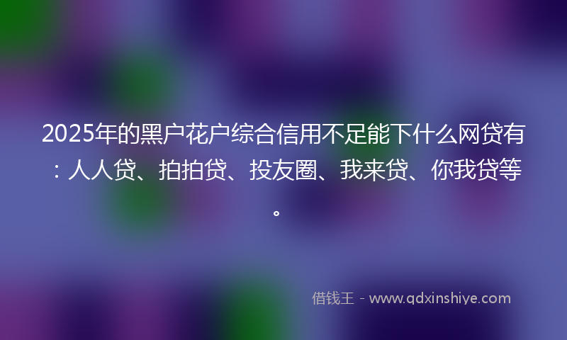 2025年的黑户花户综合信用不足能下什么网贷有：人人贷、拍拍贷、投友圈、我来贷、你我贷等。