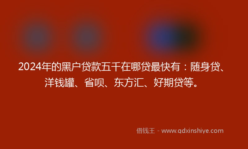 2024年的黑户贷款五千在哪贷最快有：随身贷、洋钱罐、省呗、东方汇、好期贷等。