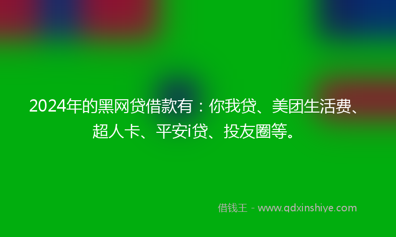2024年的黑网贷借款有：你我贷、美团生活费、超人卡、平安i贷、投友圈等。