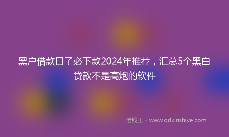 黑户借款口子必下款2024年推荐，汇总5个黑白贷款不是高炮的软件