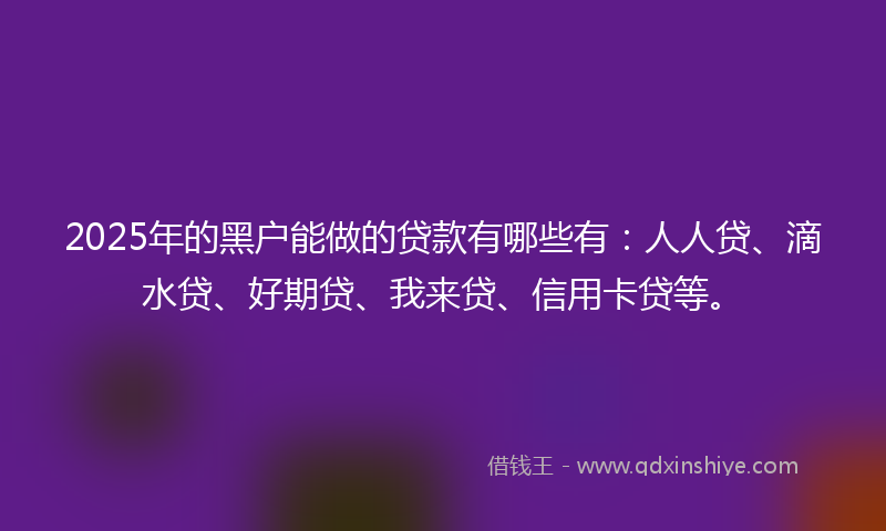 2025年的黑户能做的贷款有哪些有：人人贷、滴水贷、好期贷、我来贷、信用卡贷等。