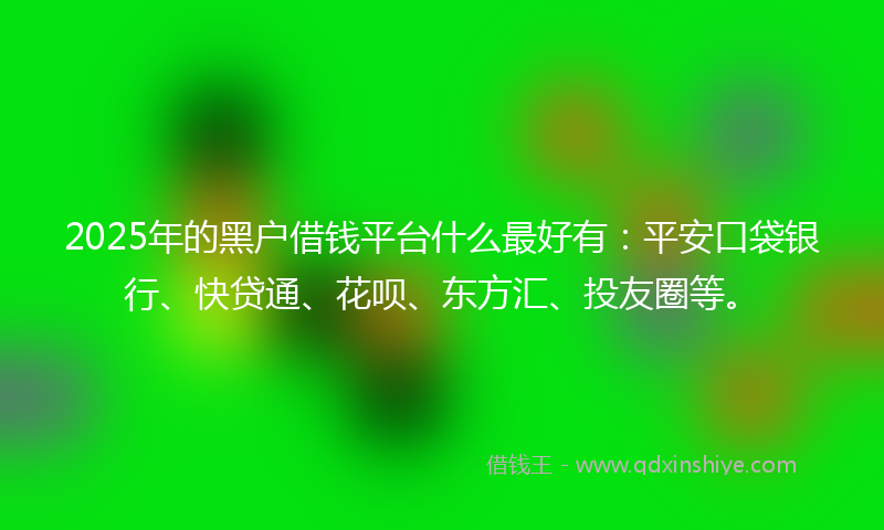 2025年的黑户借钱平台什么最好有：平安口袋银行、快贷通、花呗、东方汇、投友圈等。