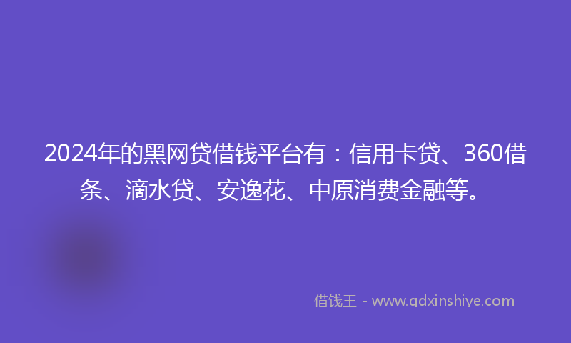 2024年的黑网贷借钱平台有：信用卡贷、360借条、滴水贷、安逸花、中原消费金融等。
