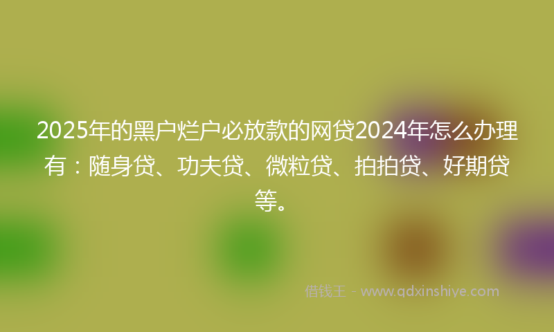 2025年的黑户烂户必放款的网贷2024年怎么办理有：随身贷、功夫贷、微粒贷、拍拍贷、好期贷等。