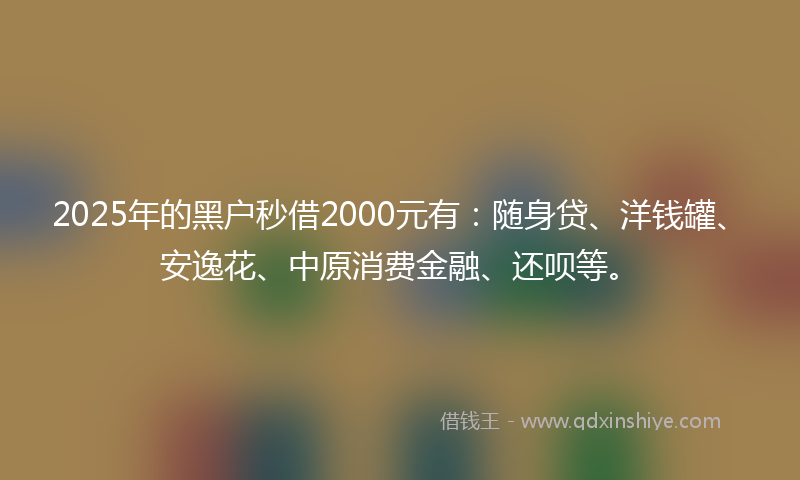 2025年的黑户秒借2000元有：随身贷、洋钱罐、安逸花、中原消费金融、还呗等。