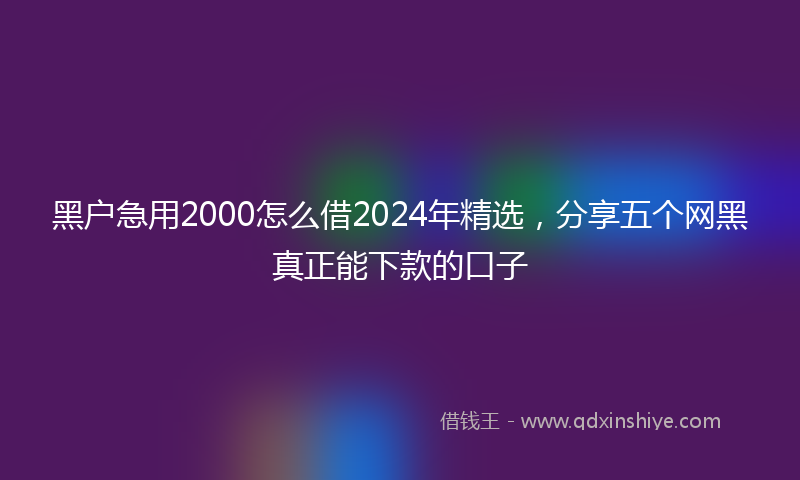 黑户急用2000怎么借2024年精选，分享五个网黑真正能下款的口子