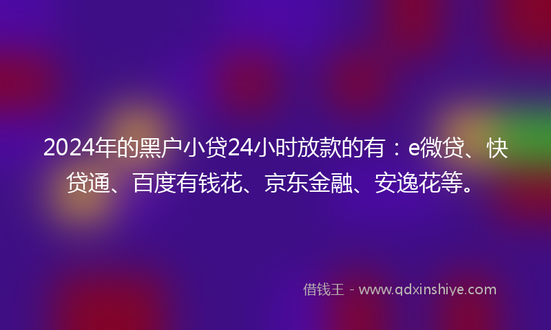 2024年的黑户小贷24小时放款的有：e微贷、快贷通、百度有钱花、京东金融、安逸花等。
