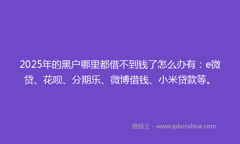 2025年的黑户哪里都借不到钱了怎么办有：e微贷、花呗、分期乐、微博借钱、小米贷款等。