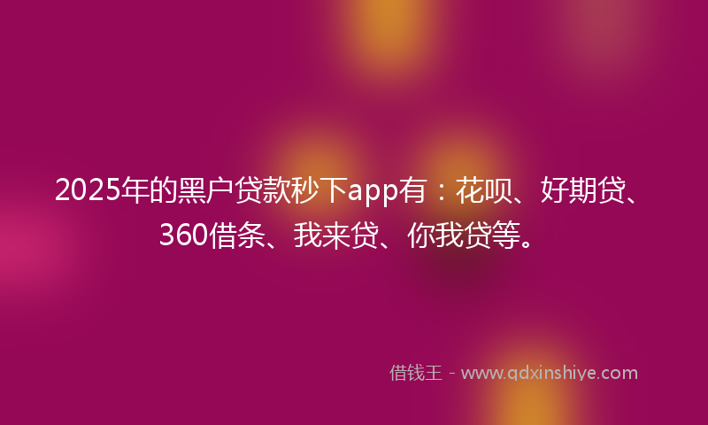 2025年的黑户贷款秒下app有：花呗、好期贷、360借条、我来贷、你我贷等。
