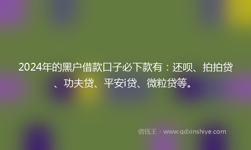 2024年的黑户借款口子必下款有：还呗、拍拍贷、功夫贷、平安i贷、微粒贷等。