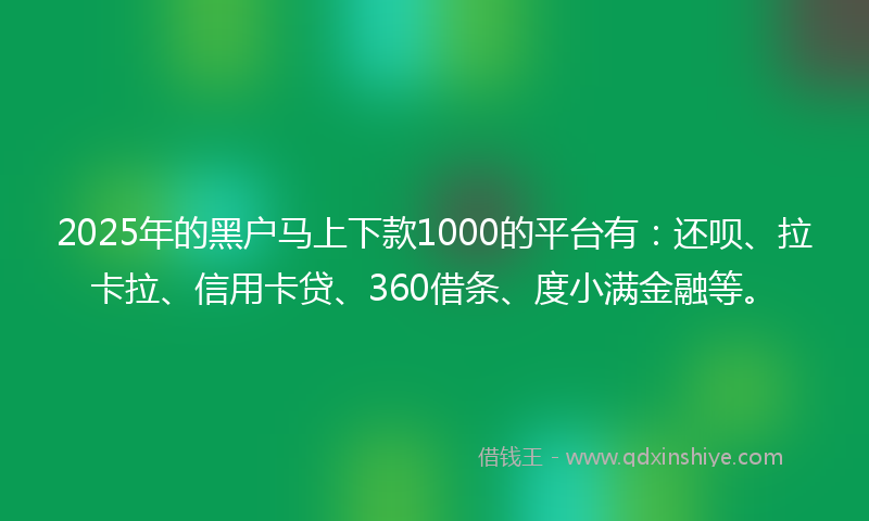 2025年的黑户马上下款1000的平台有：还呗、拉卡拉、信用卡贷、360借条、度小满金融等。