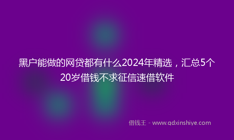 黑户能做的网贷都有什么2024年精选，汇总5个20岁借钱不求征信速借软件