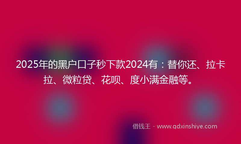 2025年的黑户口子秒下款2024有：替你还、拉卡拉、微粒贷、花呗、度小满金融等。
