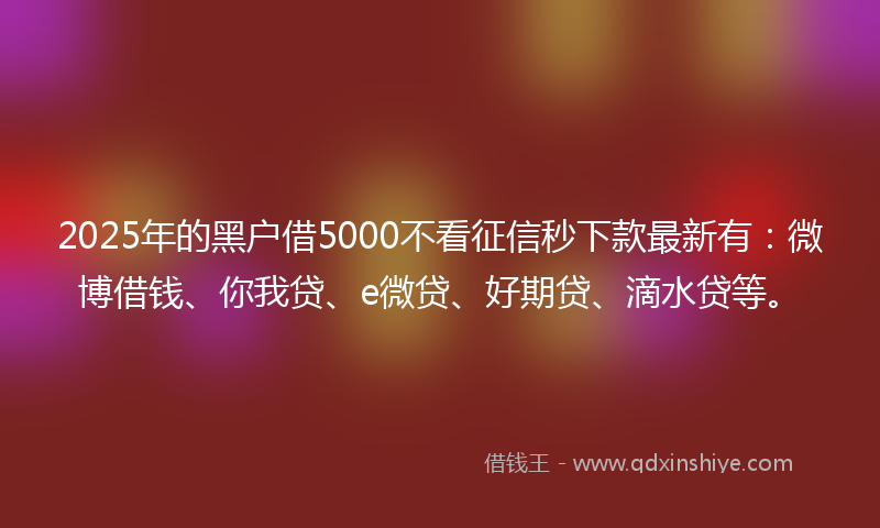 2025年的黑户借5000不看征信秒下款最新有：微博借钱、你我贷、e微贷、好期贷、滴水贷等。
