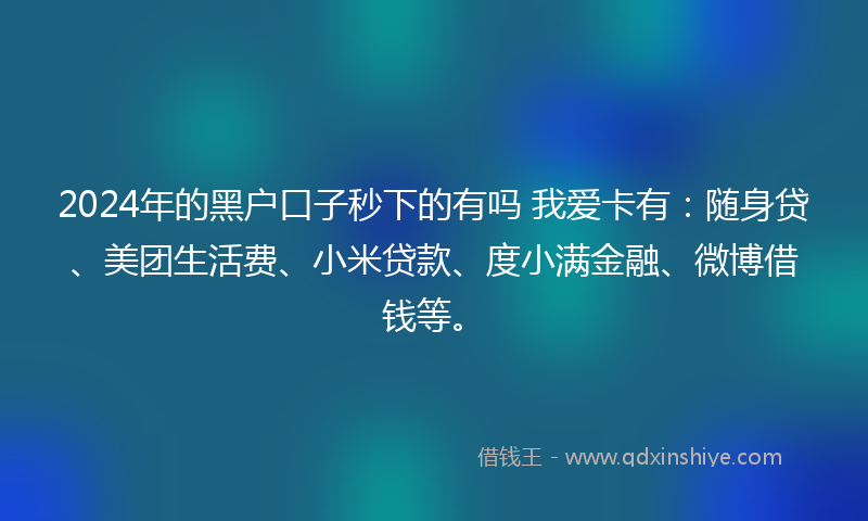 2024年的黑户口子秒下的有吗 我爱卡有：随身贷、美团生活费、小米贷款、度小满金融、微博借钱等。