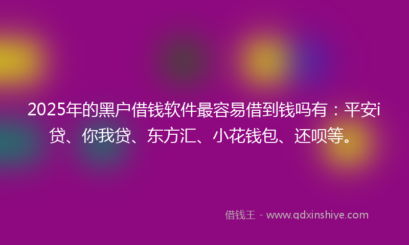 2025年的黑户借钱软件最容易借到钱吗有：平安i贷、你我贷、东方汇、小花钱包、还呗等。