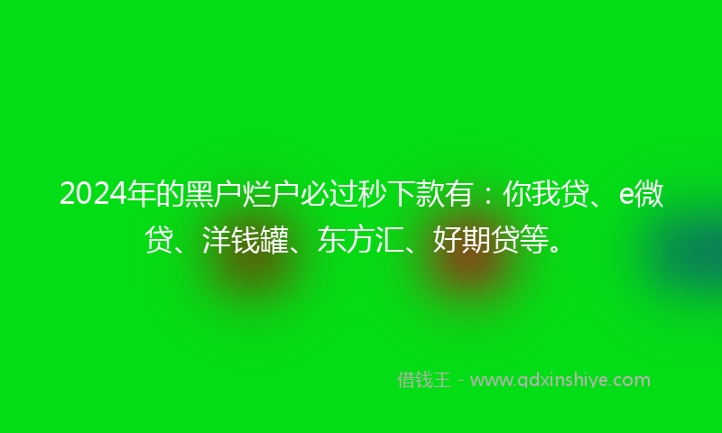 2024年的黑户烂户必过秒下款有：你我贷、e微贷、洋钱罐、东方汇、好期贷等。
