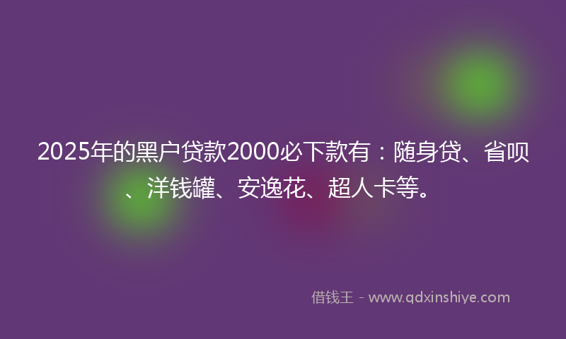 2025年的黑户贷款2000必下款有：随身贷、省呗、洋钱罐、安逸花、超人卡等。