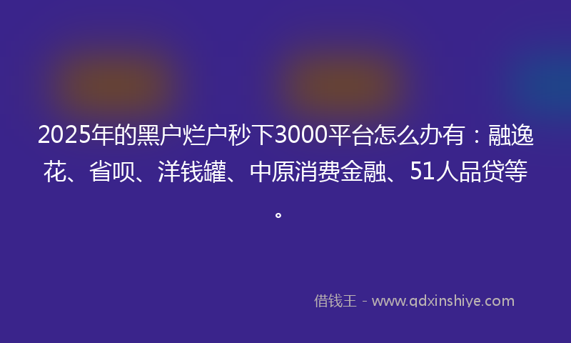 2025年的黑户烂户秒下3000平台怎么办有：融逸花、省呗、洋钱罐、中原消费金融、51人品贷等。
