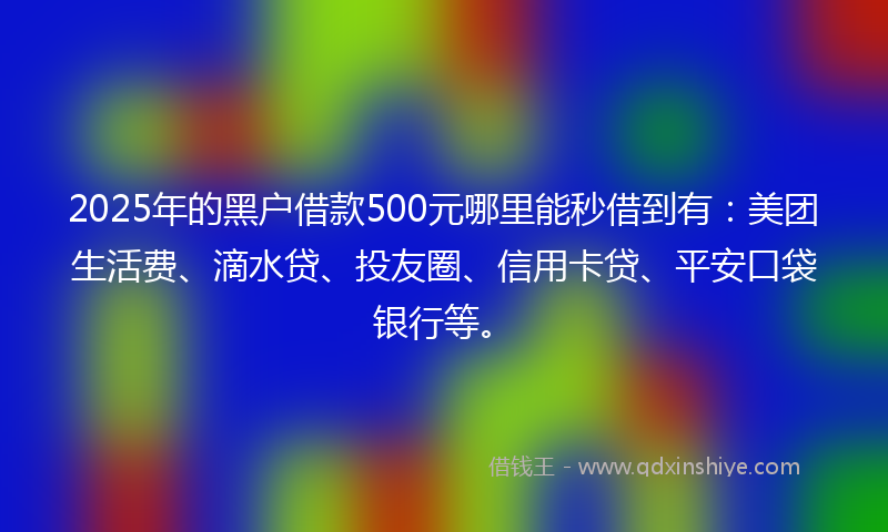 2025年的黑户借款500元哪里能秒借到有：美团生活费、滴水贷、投友圈、信用卡贷、平安口袋银行等。