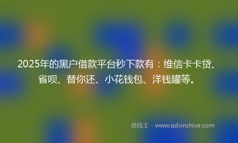 2025年的黑户借款平台秒下款有：维信卡卡贷、省呗、替你还、小花钱包、洋钱罐等。