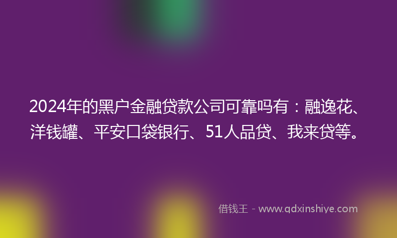 2024年的黑户金融贷款公司可靠吗有：融逸花、洋钱罐、平安口袋银行、51人品贷、我来贷等。
