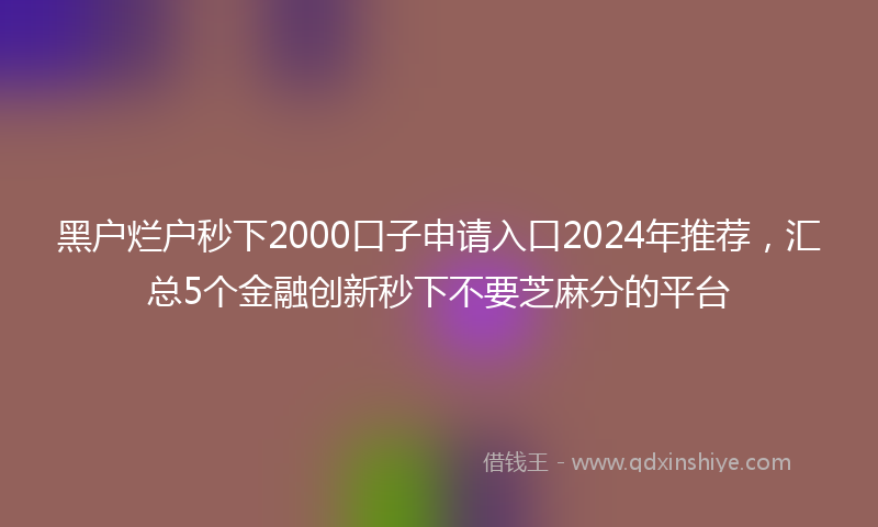 黑户烂户秒下2000口子申请入口2024年推荐，汇总5个金融创新秒下不要芝麻分的平台