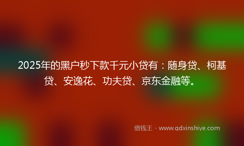2025年的黑户秒下款千元小贷有：随身贷、柯基贷、安逸花、功夫贷、京东金融等。