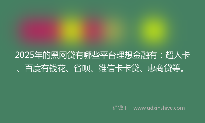2025年的黑网贷有哪些平台理想金融有：超人卡、百度有钱花、省呗、维信卡卡贷、惠商贷等。