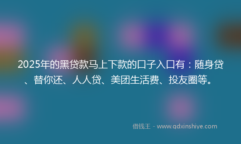 2025年的黑贷款马上下款的口子入口有：随身贷、替你还、人人贷、美团生活费、投友圈等。
