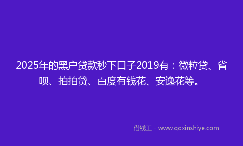 2025年的黑户贷款秒下口子2019有：微粒贷、省呗、拍拍贷、百度有钱花、安逸花等。