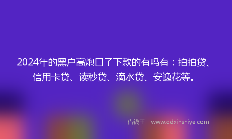 2024年的黑户高炮口子下款的有吗有：拍拍贷、信用卡贷、读秒贷、滴水贷、安逸花等。