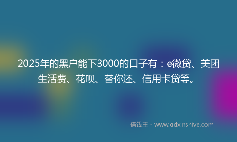 2025年的黑户能下3000的口子有：e微贷、美团生活费、花呗、替你还、信用卡贷等。