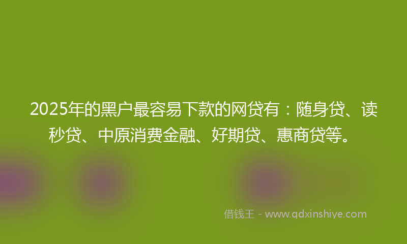 2025年的黑户最容易下款的网贷有：随身贷、读秒贷、中原消费金融、好期贷、惠商贷等。