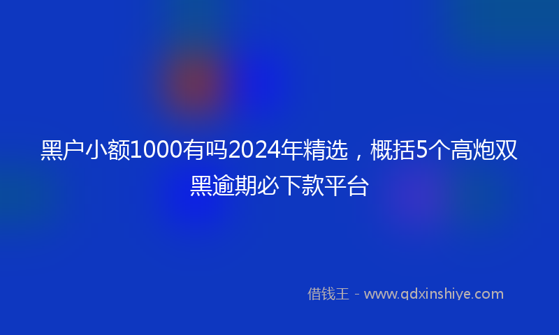 黑户小额1000有吗2024年精选，概括5个高炮双黑逾期必下款平台