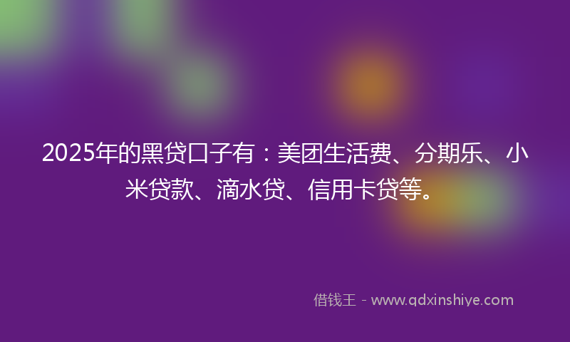 2025年的黑贷口子有：美团生活费、分期乐、小米贷款、滴水贷、信用卡贷等。