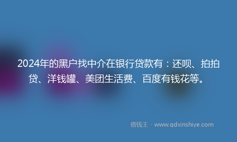2024年的黑户找中介在银行贷款有：还呗、拍拍贷、洋钱罐、美团生活费、百度有钱花等。