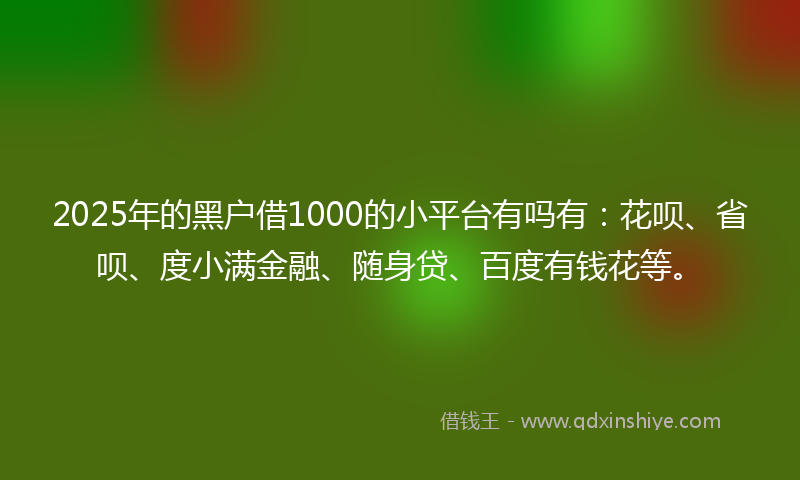 2025年的黑户借1000的小平台有吗有：花呗、省呗、度小满金融、随身贷、百度有钱花等。