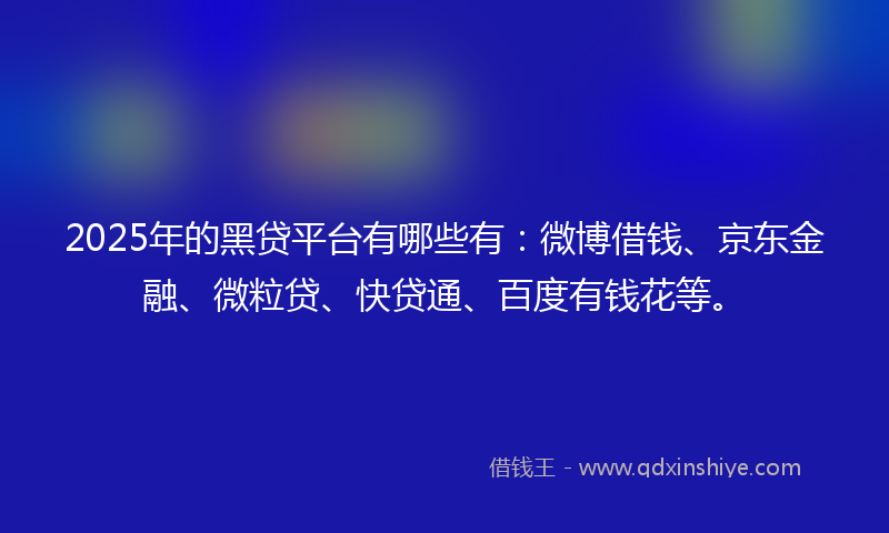 2025年的黑贷平台有哪些有：微博借钱、京东金融、微粒贷、快贷通、百度有钱花等。