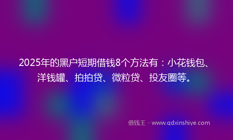 2025年的黑户短期借钱8个方法有：小花钱包、洋钱罐、拍拍贷、微粒贷、投友圈等。
