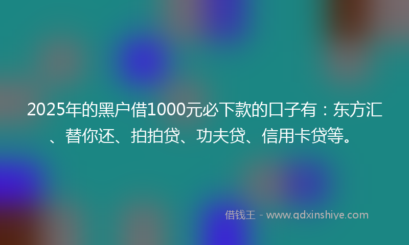 2025年的黑户借1000元必下款的口子有：东方汇、替你还、拍拍贷、功夫贷、信用卡贷等。