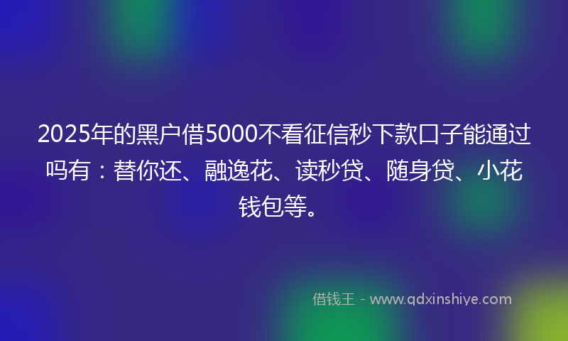 2025年的黑户借5000不看征信秒下款口子能通过吗有：替你还、融逸花、读秒贷、随身贷、小花钱包等。