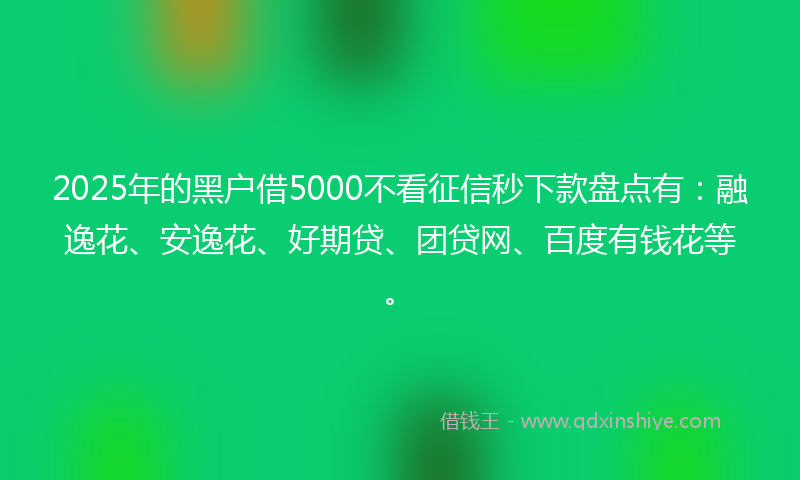 2025年的黑户借5000不看征信秒下款盘点有：融逸花、安逸花、好期贷、团贷网、百度有钱花等。