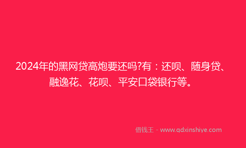 2024年的黑网贷高炮要还吗?有：还呗、随身贷、融逸花、花呗、平安口袋银行等。