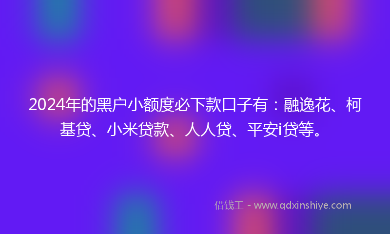 2024年的黑户小额度必下款口子有：融逸花、柯基贷、小米贷款、人人贷、平安i贷等。