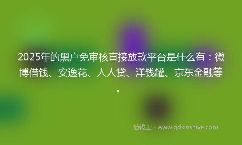 2025年的黑户免审核直接放款平台是什么有：微博借钱、安逸花、人人贷、洋钱罐、京东金融等。