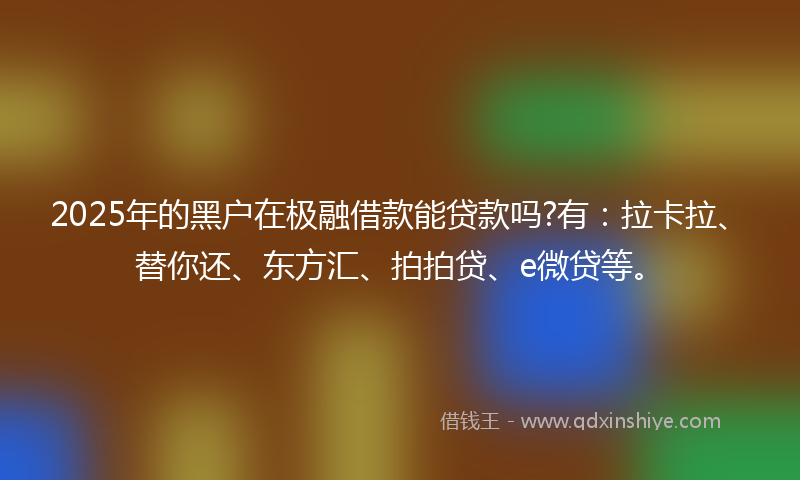 2025年的黑户在极融借款能贷款吗?有：拉卡拉、替你还、东方汇、拍拍贷、e微贷等。