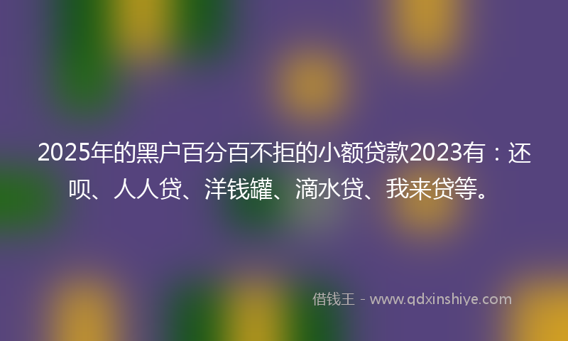 2025年的黑户百分百不拒的小额贷款2023有：还呗、人人贷、洋钱罐、滴水贷、我来贷等。