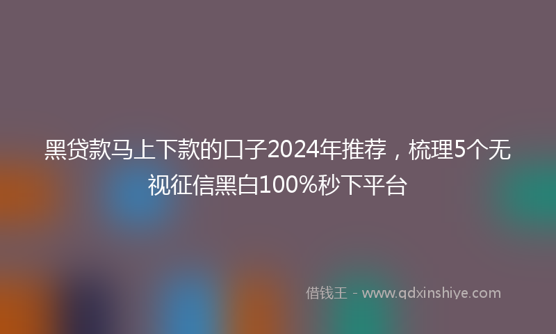 黑贷款马上下款的口子2024年推荐，梳理5个无视征信黑白100%秒下平台
